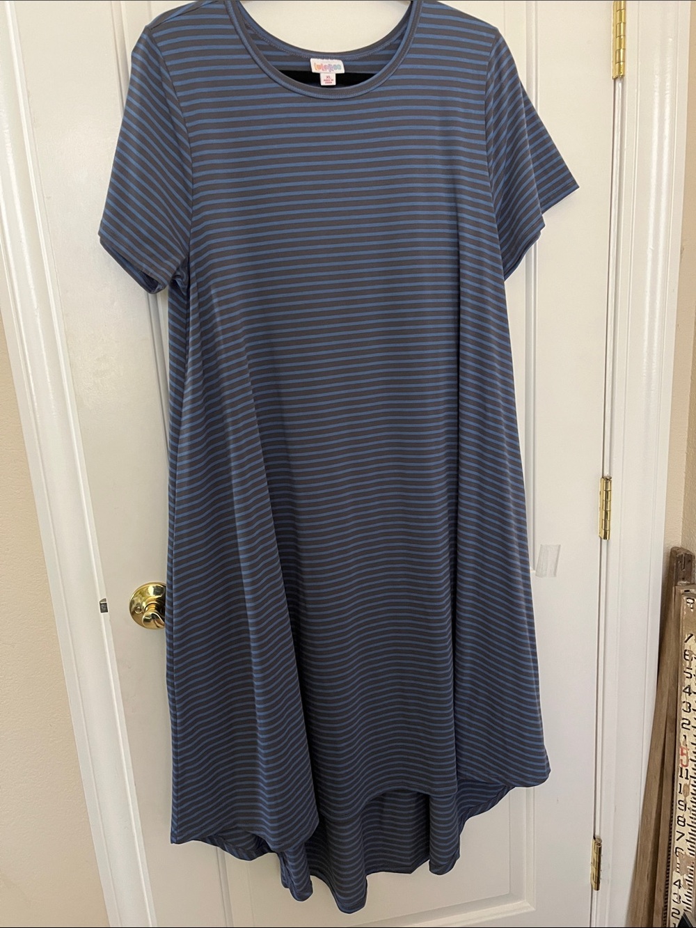 LuLaRoe brown  and Blue Striped swing T shirt dress size XL
